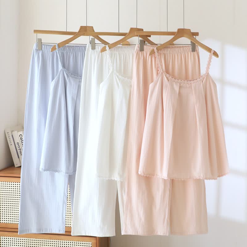 Ensemble pyjama composé d'un débardeur en jacquard de coton - image 0