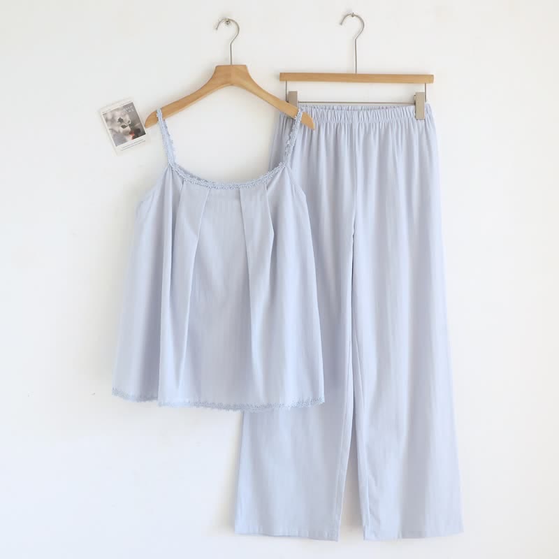 Ensemble pyjama composé d'un débardeur en jacquard de coton - Bleu - XL - image 1