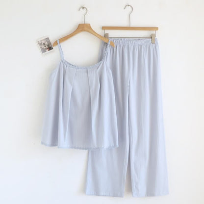 Ensemble pyjama composé d'un débardeur en jacquard de coton - Bleu - XL - image 1