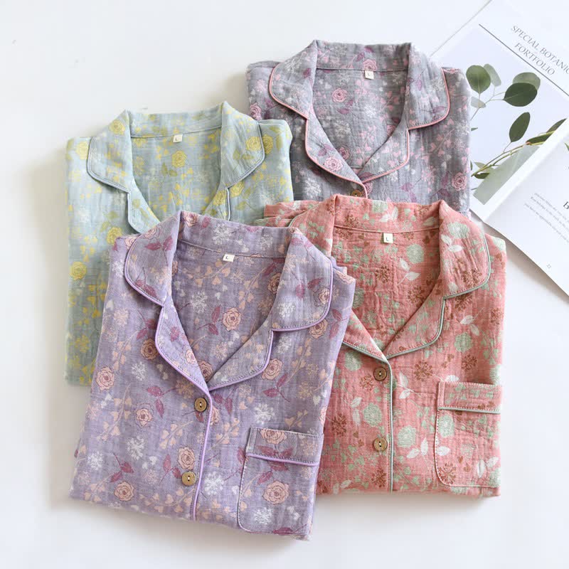 Ensemble pyjama en coton de style vintage avec motif jacquard rose - image 1