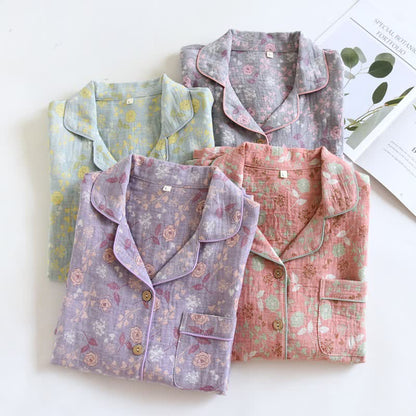 Ensemble pyjama en coton de style vintage avec motif jacquard rose - image 1
