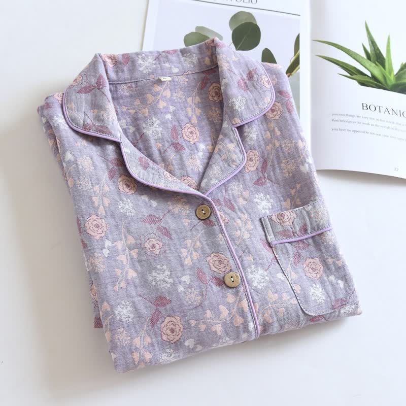 Ensemble pyjama en coton de style vintage avec motif jacquard rose - image 17