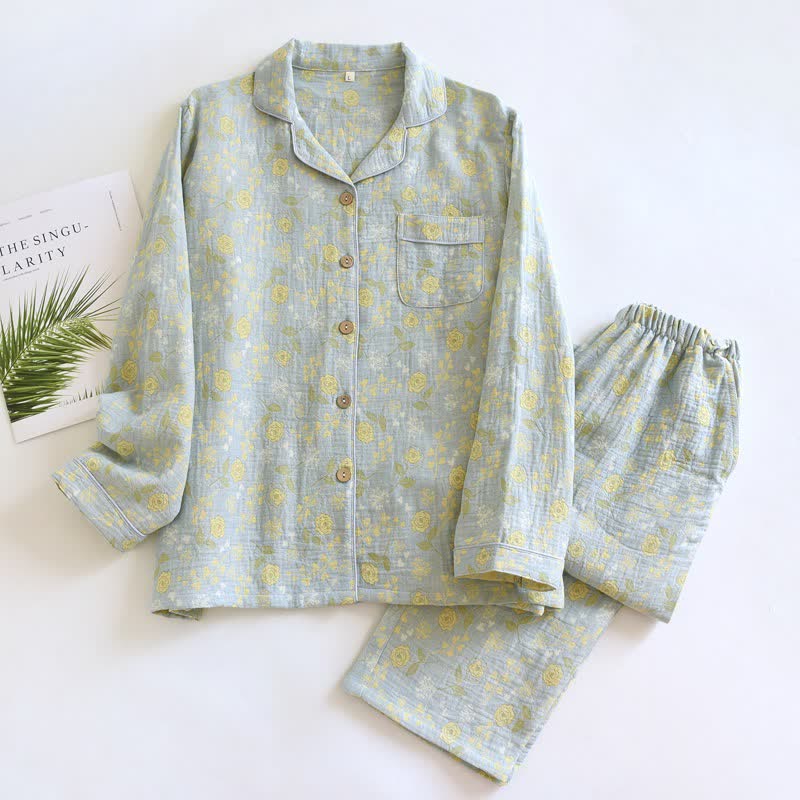 Ensemble pyjama en coton de style vintage avec motif jacquard rose - Vert - XL - image 18