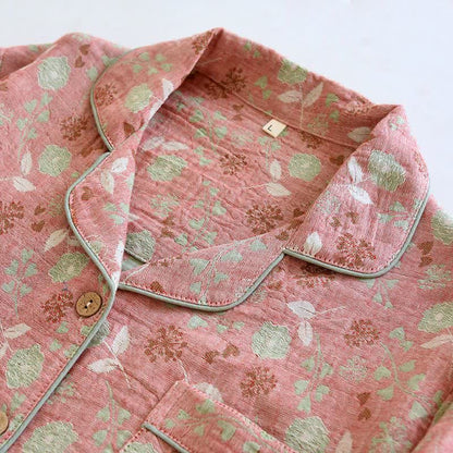 Ensemble pyjama en coton de style vintage avec motif jacquard rose - image 6