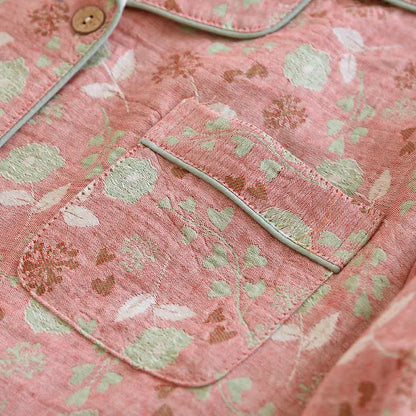 Ensemble pyjama en coton de style vintage avec motif jacquard rose - image 9