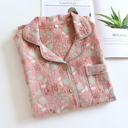 Ensemble pyjama en coton de style vintage avec motif jacquard rose - image 5