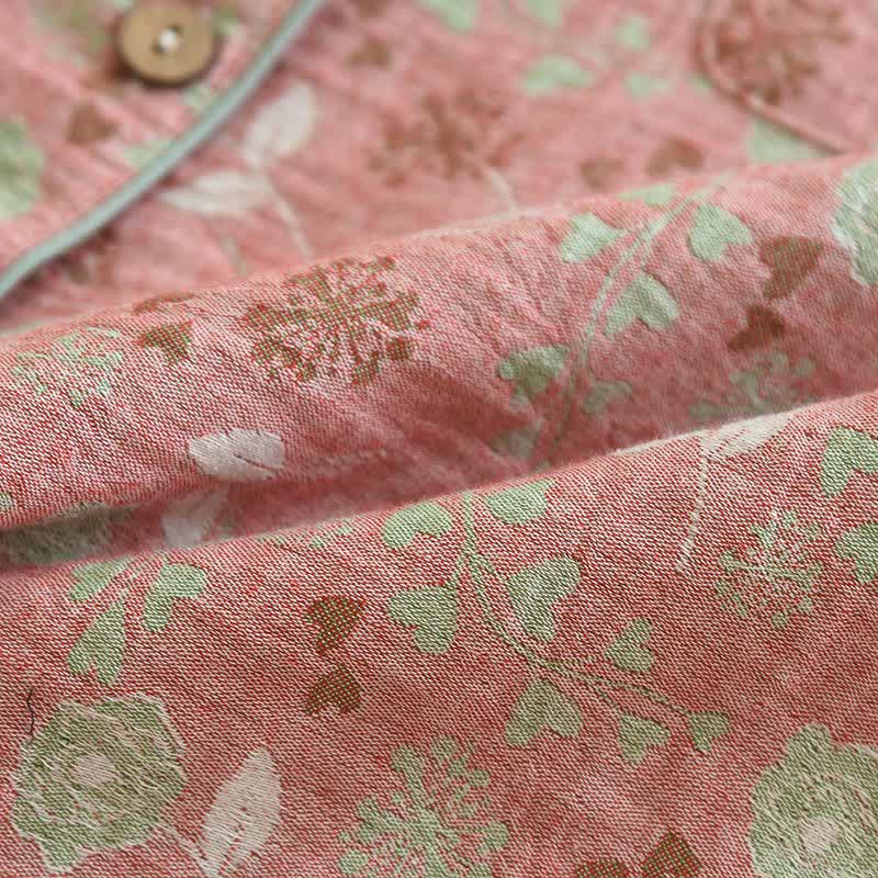 Ensemble pyjama en coton de style vintage avec motif jacquard rose - image 11