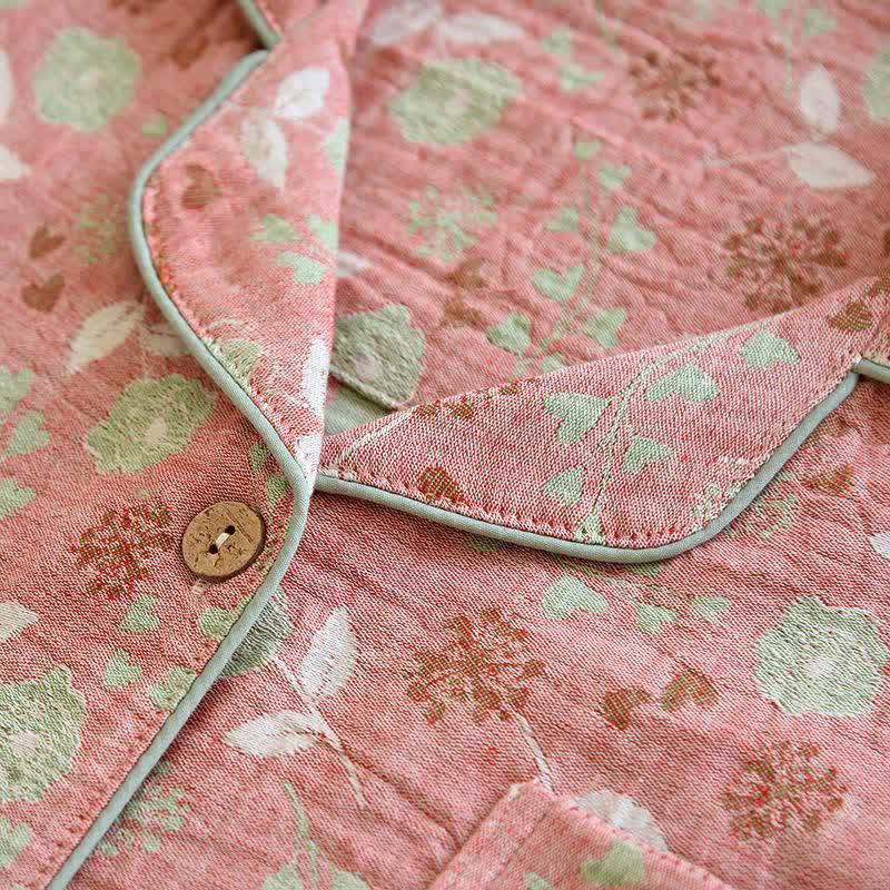 Ensemble pyjama en coton de style vintage avec motif jacquard rose - image 7