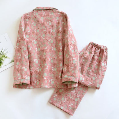 Ensemble pyjama en coton de style vintage avec motif jacquard rose - image 4