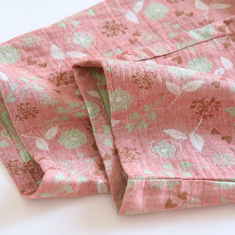 Ensemble pyjama en coton de style vintage avec motif jacquard rose - image 15