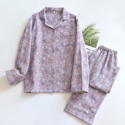 Ensemble pyjama en coton de style vintage avec motif jacquard rose - Violet - XL - image 16