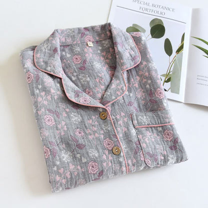 Ensemble pyjama en coton de style vintage avec motif jacquard rose - image 21