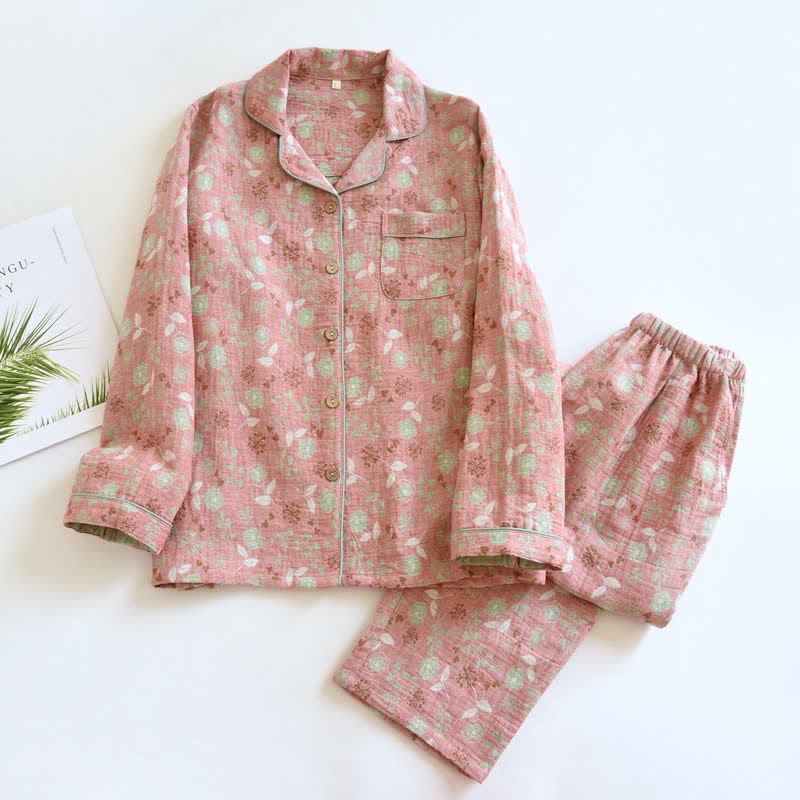 Ensemble pyjama en coton de style vintage avec motif jacquard rose - Rose - XL - image 3