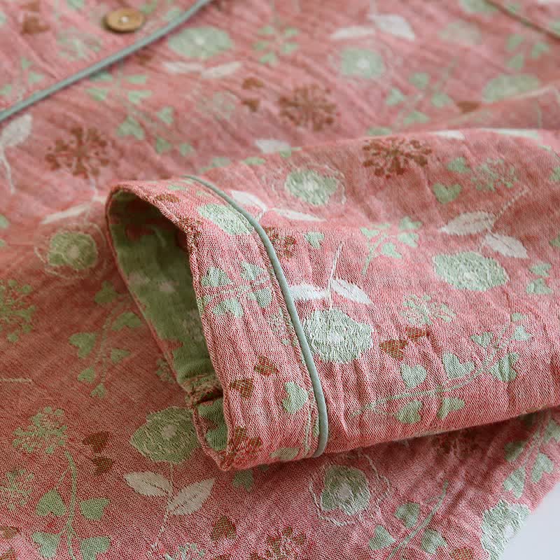 Ensemble pyjama en coton de style vintage avec motif jacquard rose - image 10