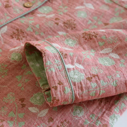 Ensemble pyjama en coton de style vintage avec motif jacquard rose - image 10