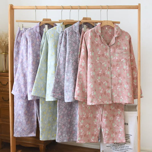 Ensemble pyjama en coton de style vintage avec motif jacquard rose - image 0