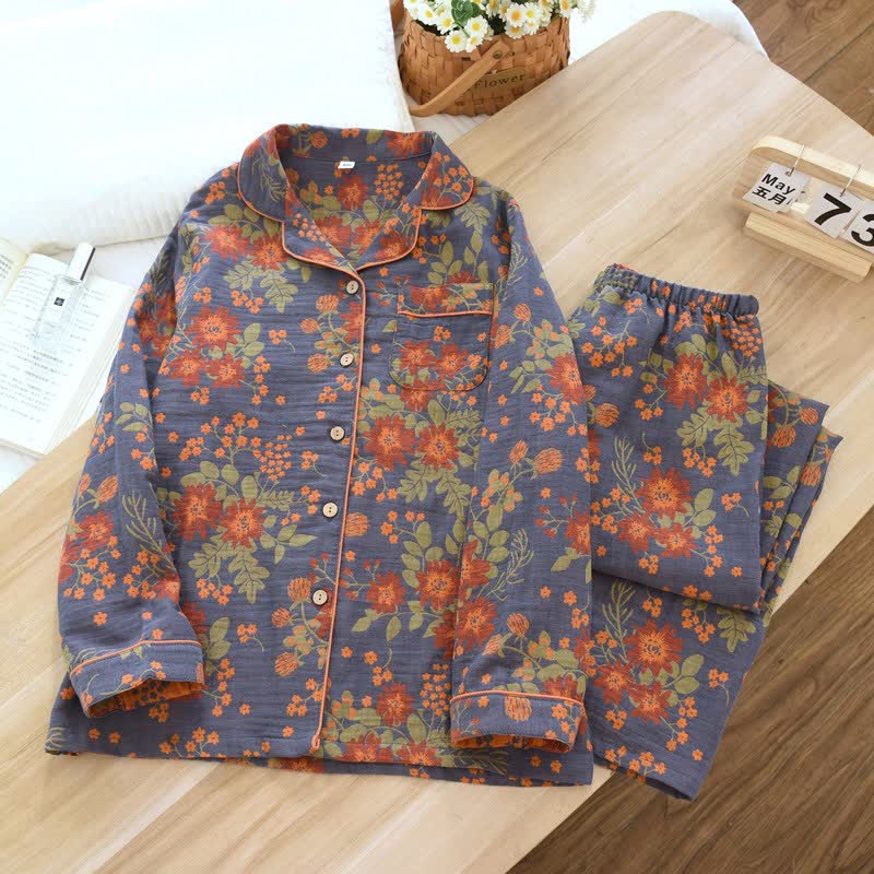 Pyjama en gaze de coton d'inspiration vintage avec un motif floral - image 1
