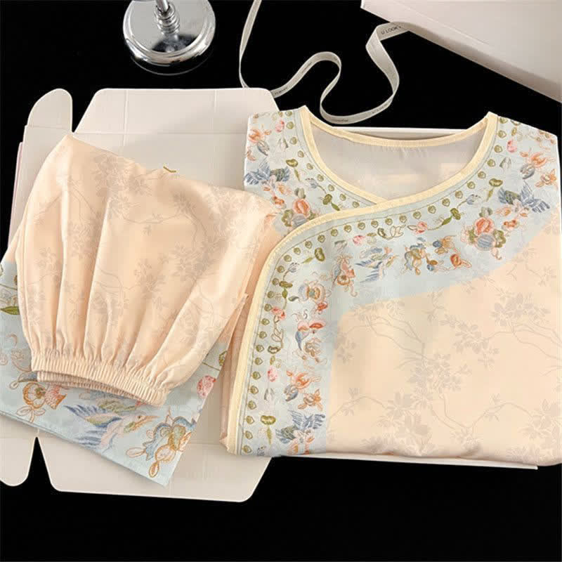 ensemble de pyjama fleuri d'inspiration Hanfu vintage - image 2