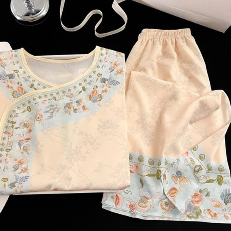 ensemble de pyjama fleuri d'inspiration Hanfu vintage - image 3