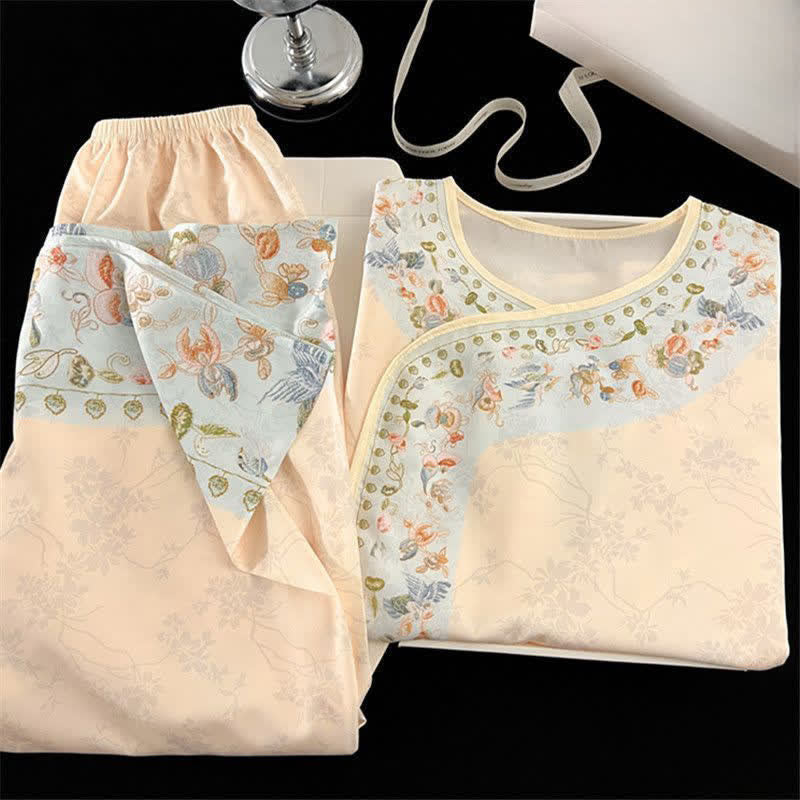 ensemble de pyjama fleuri d'inspiration Hanfu vintage - image 1
