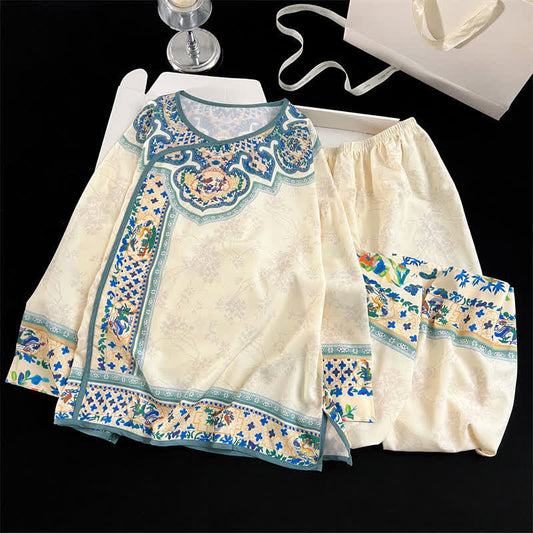 Ensemble pyjama vintage de style Hanfu - Beige - XL - image 0