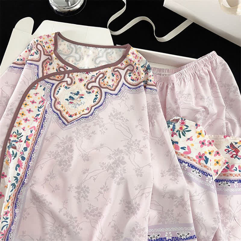 Pyjama vintage violet clair de style Hanfu à motifs floraux - image 5