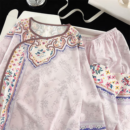 Pyjama vintage violet clair de style Hanfu à motifs floraux - image 5