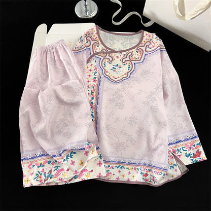 Pyjama vintage violet clair de style Hanfu à motifs floraux - image 2