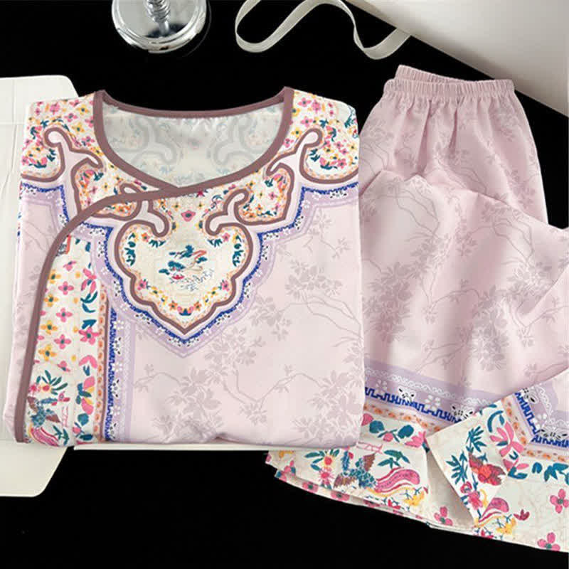 Pyjama vintage violet clair de style Hanfu à motifs floraux - image 1