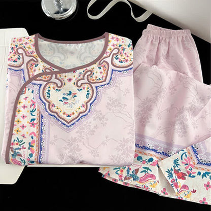 Pyjama vintage violet clair de style Hanfu à motifs floraux - image 1