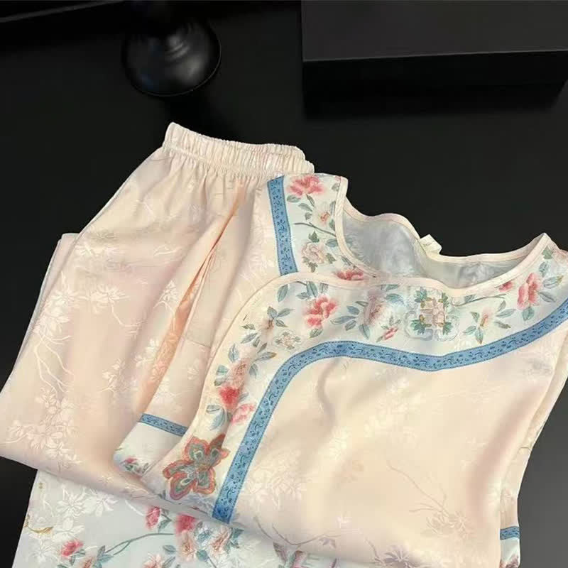 ensemble pyjama fleuri rétro inspiré du Hanfu - image 1