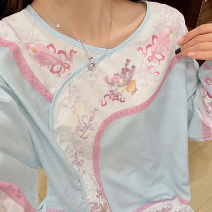 Pyjama bleu clair de style vintage à motifs floraux - image 6