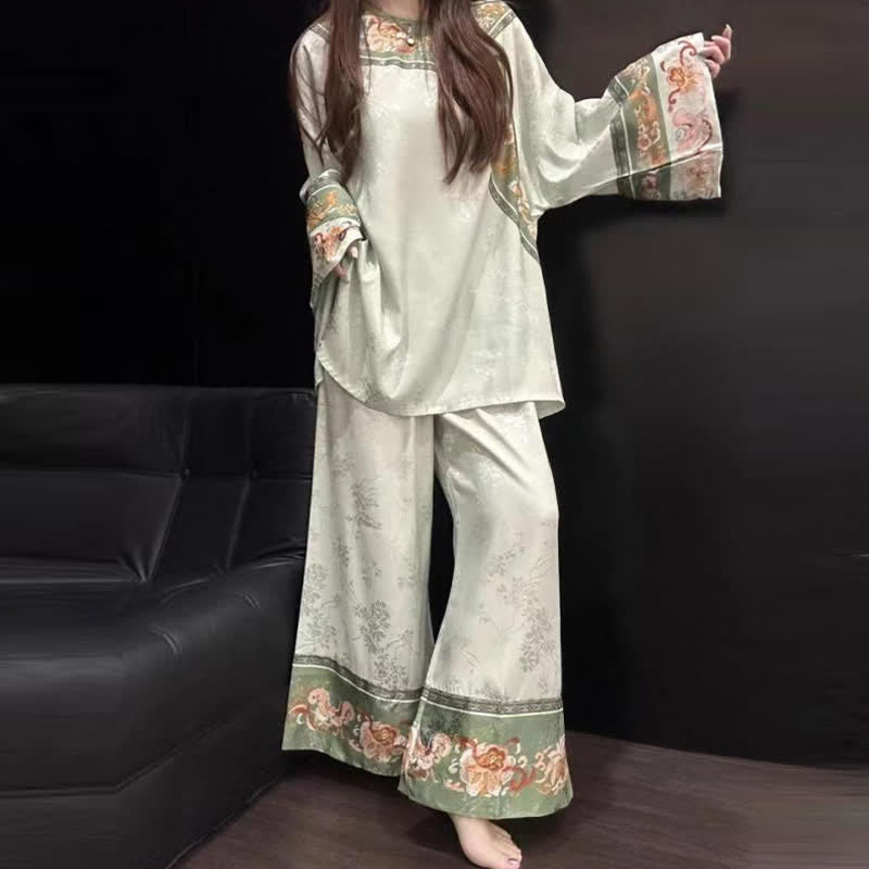 Ensemble pyjama vintage vert clair à motifs floraux - image 2