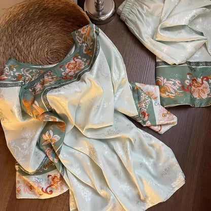 Ensemble pyjama vintage vert clair à motifs floraux - image 4