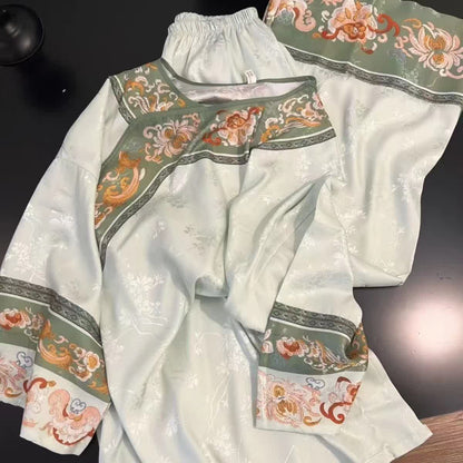 Ensemble pyjama vintage vert clair à motifs floraux - image 1
