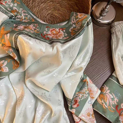 Ensemble pyjama vintage vert clair à motifs floraux - image 5