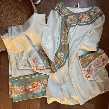 Ensemble pyjama vintage vert clair à motifs floraux - image 3