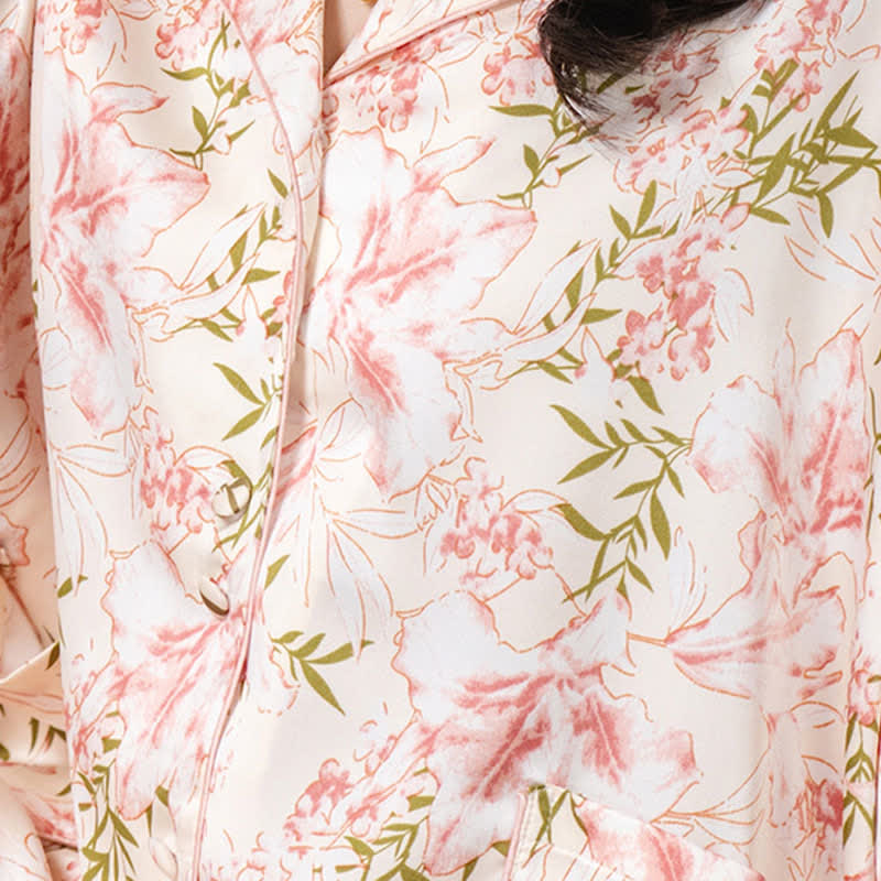 Ensemble pyjama rose rustique à motifs floraux et de feuilles - image 8