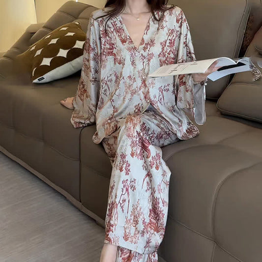 Ensemble pyjama à imprimé botanique vintage - Gris - XL - image 0