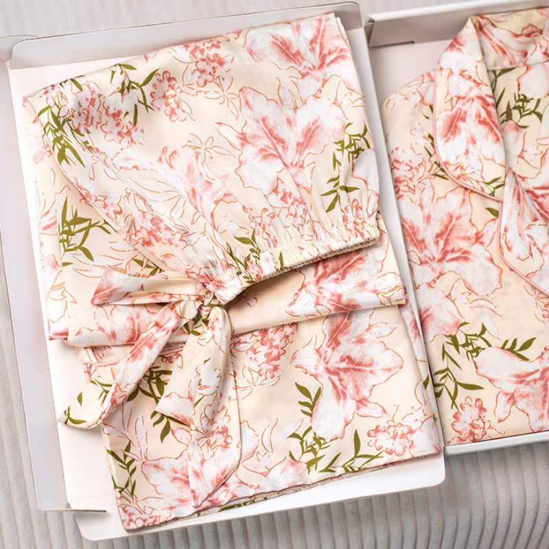 Ensemble pyjama rose rustique à motifs floraux et de feuilles - image 6