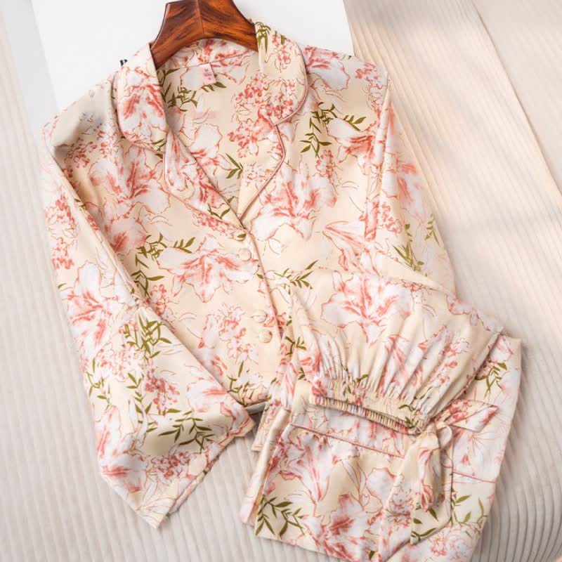 Ensemble pyjama rose rustique à motifs floraux et de feuilles - image 4