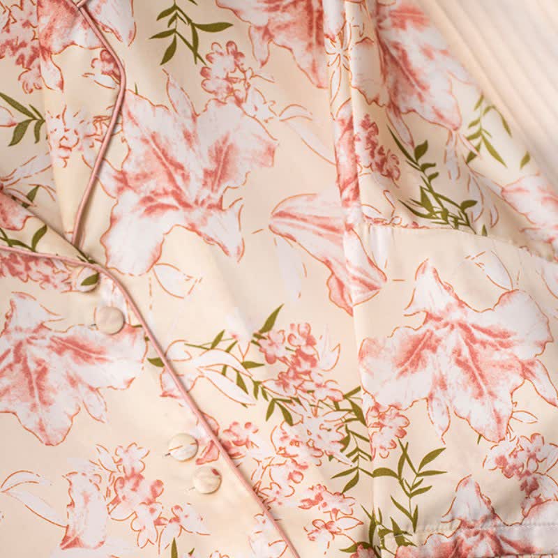Ensemble pyjama rose rustique à motifs floraux et de feuilles - image 10
