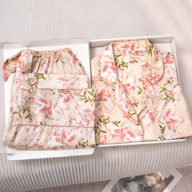 Ensemble pyjama rose rustique à motifs floraux et de feuilles - image 5
