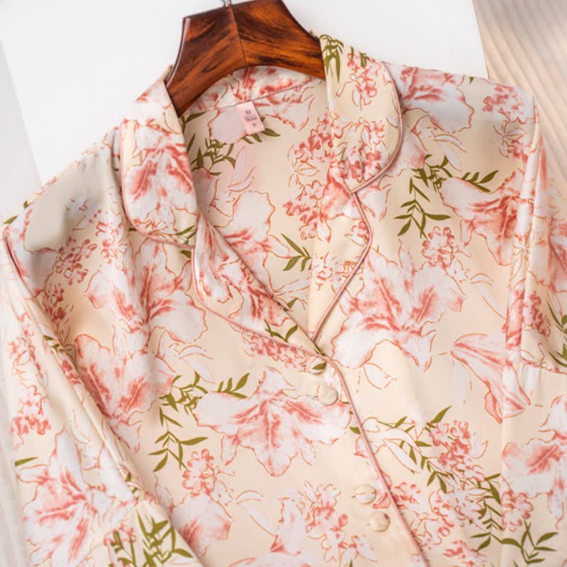 Ensemble pyjama rose rustique à motifs floraux et de feuilles - image 7