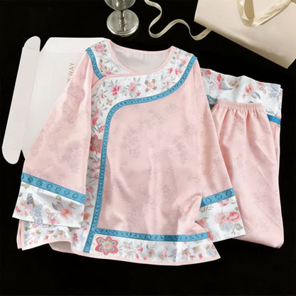 ensemble pyjama fleuri rétro inspiré du Hanfu - Rose - XL - image 2