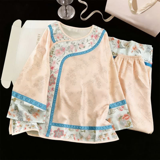 ensemble pyjama fleuri rétro inspiré du Hanfu - abricot - XL - image 0