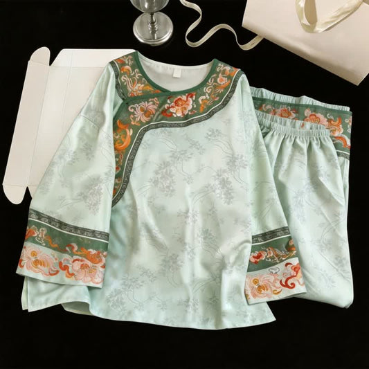 Ensemble pyjama vintage vert clair à motifs floraux - Vert - XL - image 0