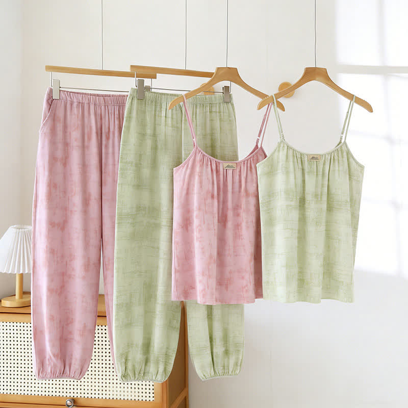 Ensemble de nuit en coton d'inspiration artistique, évoquant l'aquarelle : débardeur et pantalon - image 0