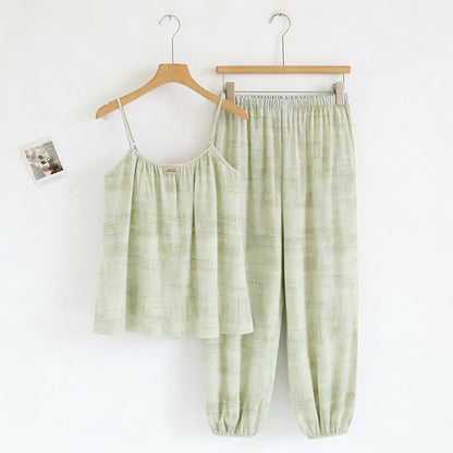 Ensemble de nuit en coton d'inspiration artistique, évoquant l'aquarelle : débardeur et pantalon - Vert - XXL - image 11
