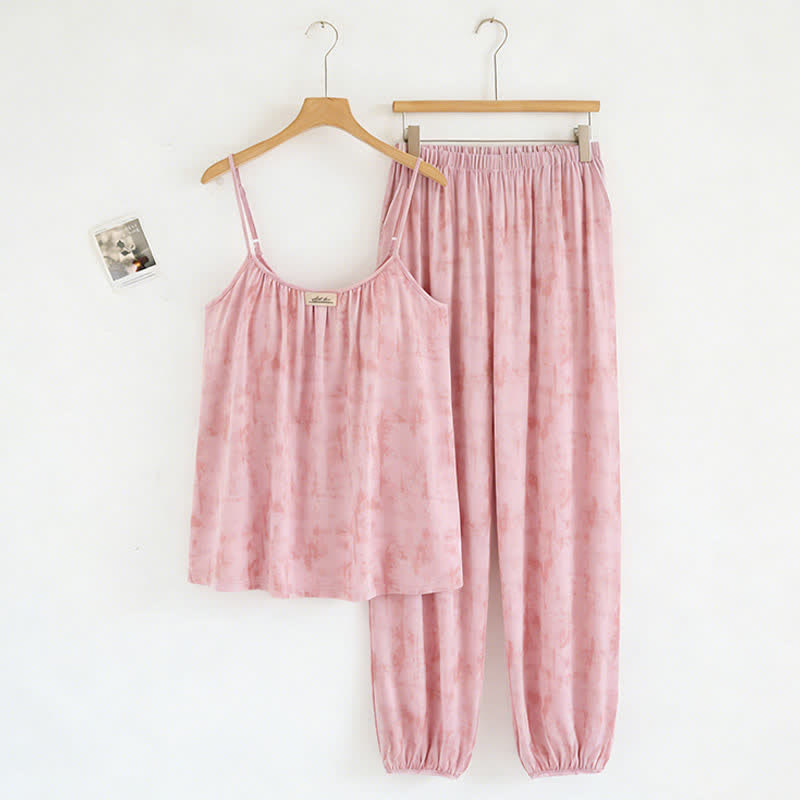 Ensemble de nuit en coton d'inspiration artistique, évoquant l'aquarelle : débardeur et pantalon - Rose - XXL - image 1